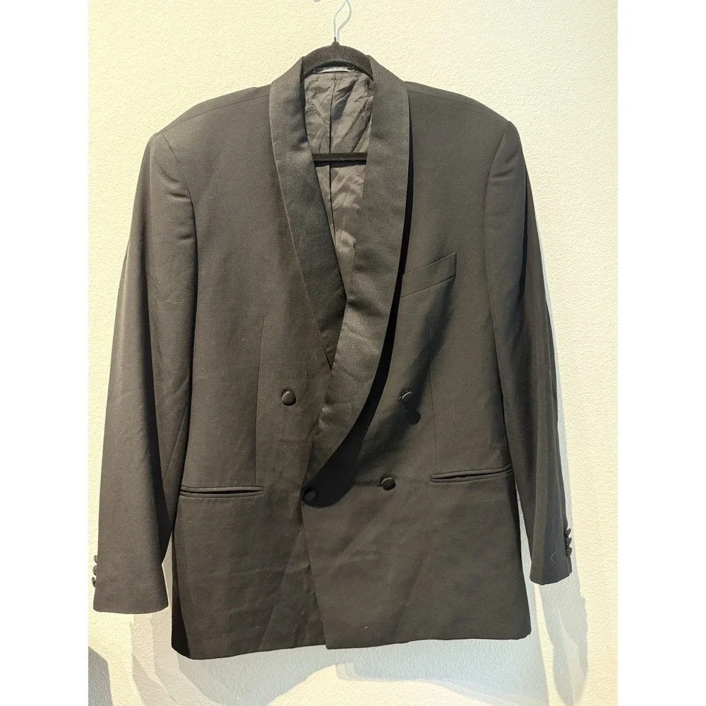 Lubiam Italy Blazer Mens 44T Black Wool Double‎ Breasted Lanificio Zignone Tux